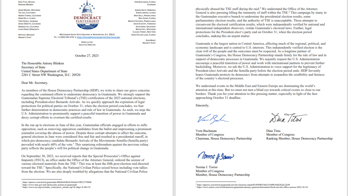 HDP Letter to Secretary Blinken on Situation in Guatemala
